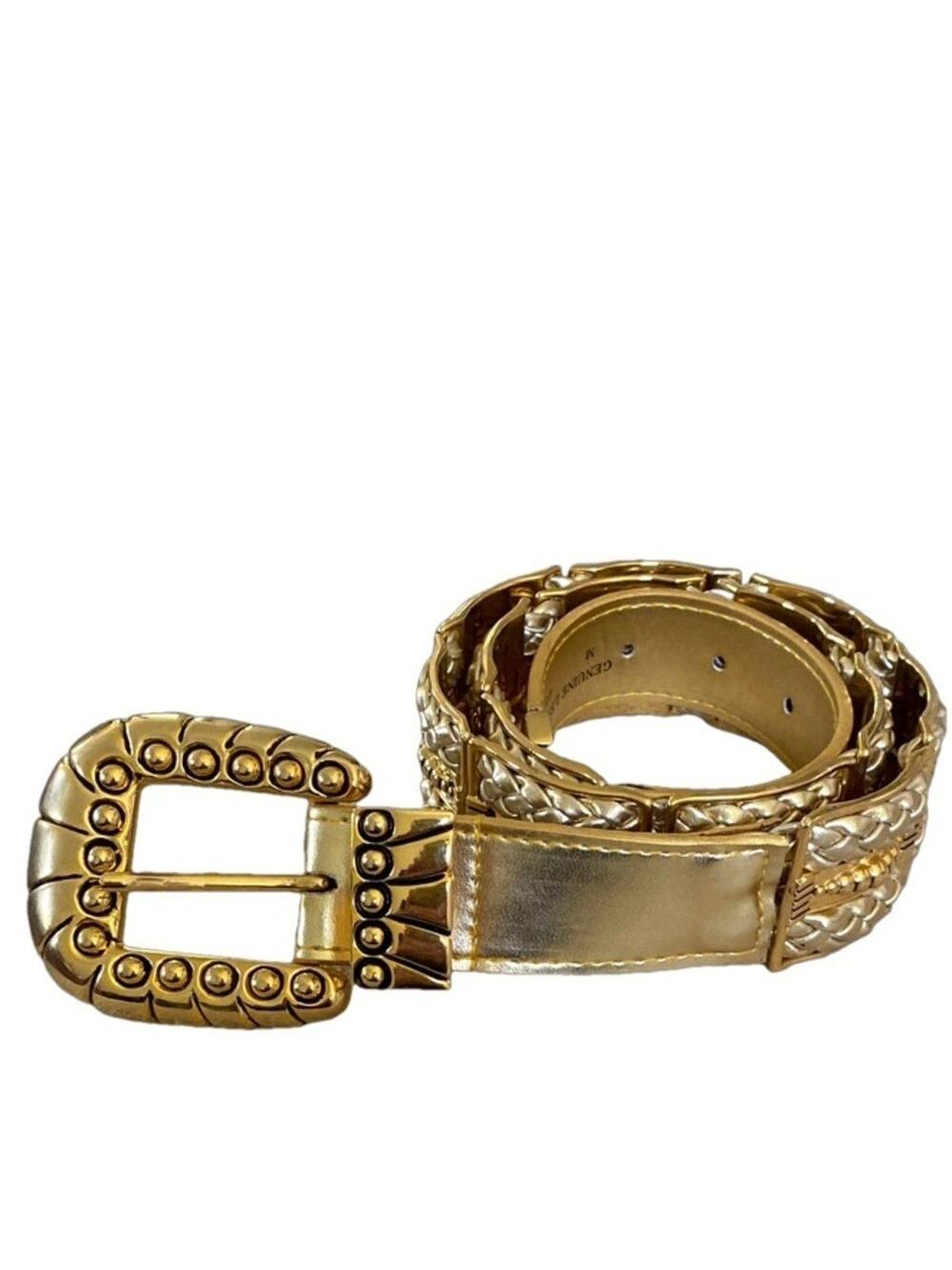 Vintage Captiva Belt Silver and Gold Metal Gold Leather Chunky Heavy 36” Size M
